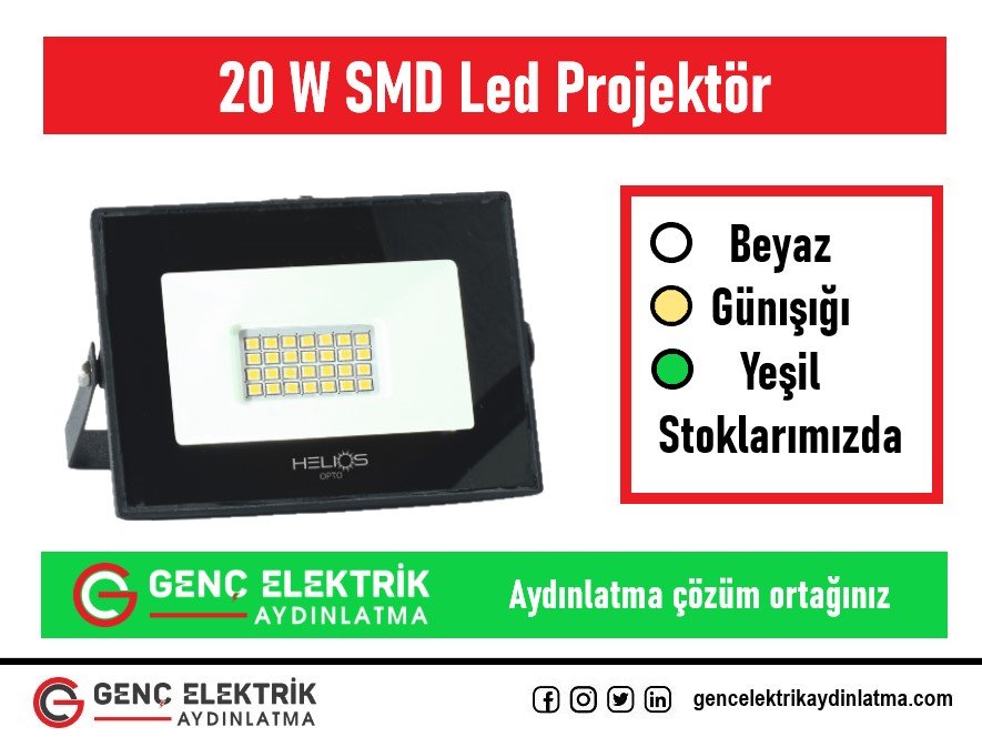 Helios 20 W SMD Led Projektörler Stoklarımızda