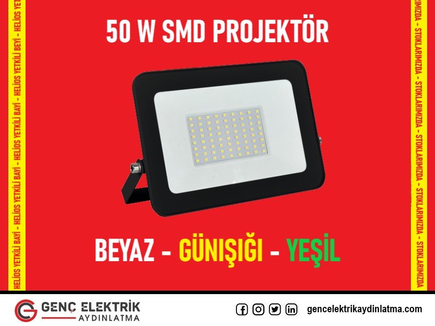 50W Beyaz - Günışığı - Yeşil SMD Led Projektörler Stoklarımızda